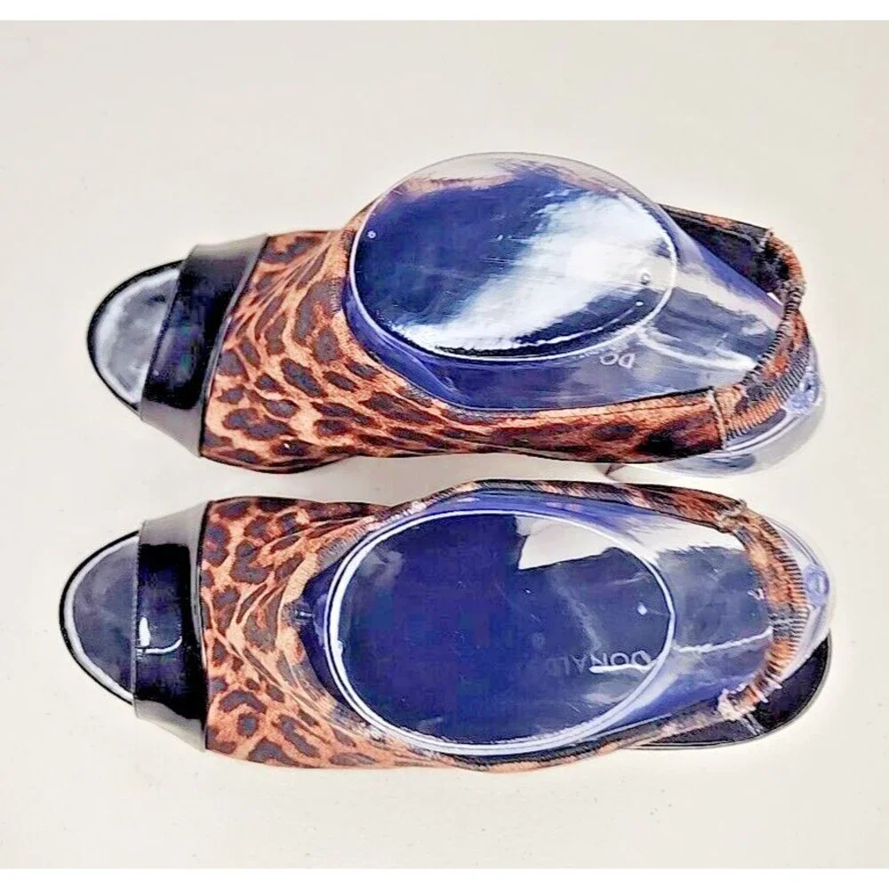 Donald J Pliner Mink Slingback Sz 8 Leopard Print Patent Leather Peep Toe Heel